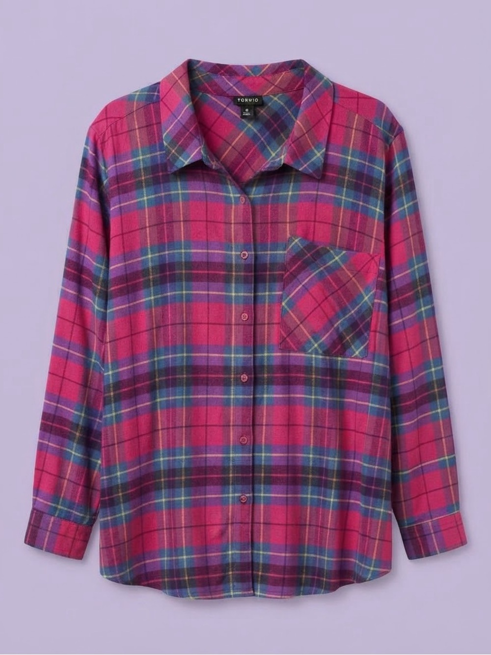TORRID Bright Pink Blue Plaid Button Down Shirt Top Size 5 / 5X